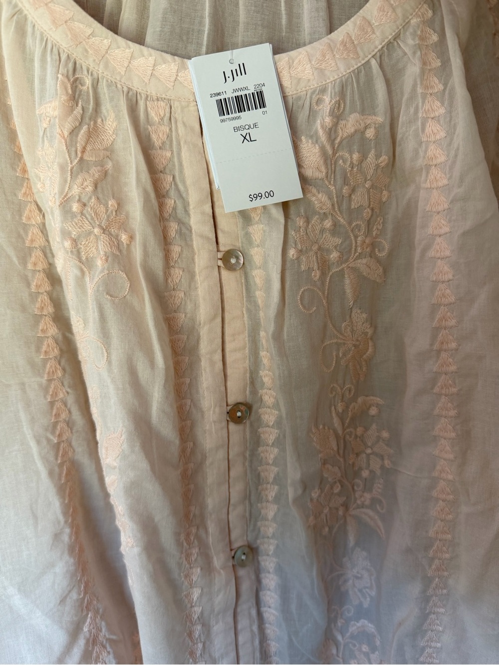 J. Jill Bisque Embroidered Peasant Blouse - Picture 2 of 4